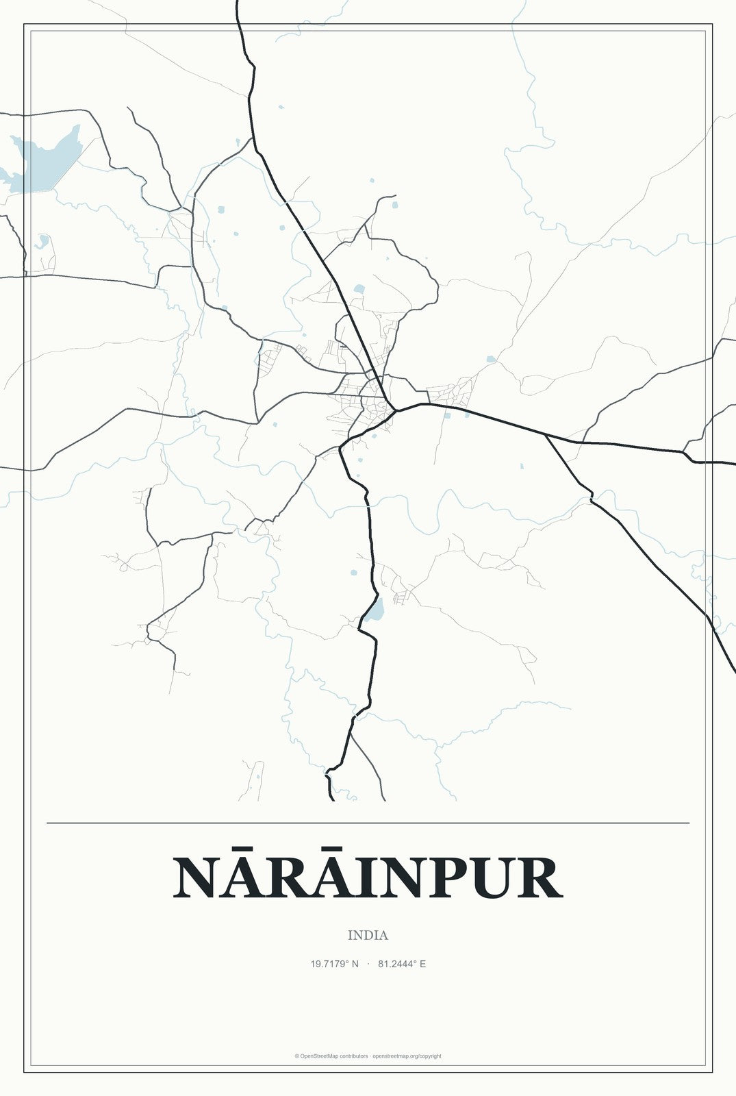 Nārāinpur, India City Map Aluminum Sign in Gallery Air style