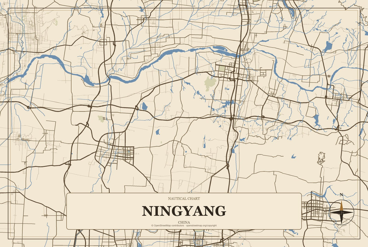 Ningyang, China City Map Aluminum Sign in Heritage Nautical style