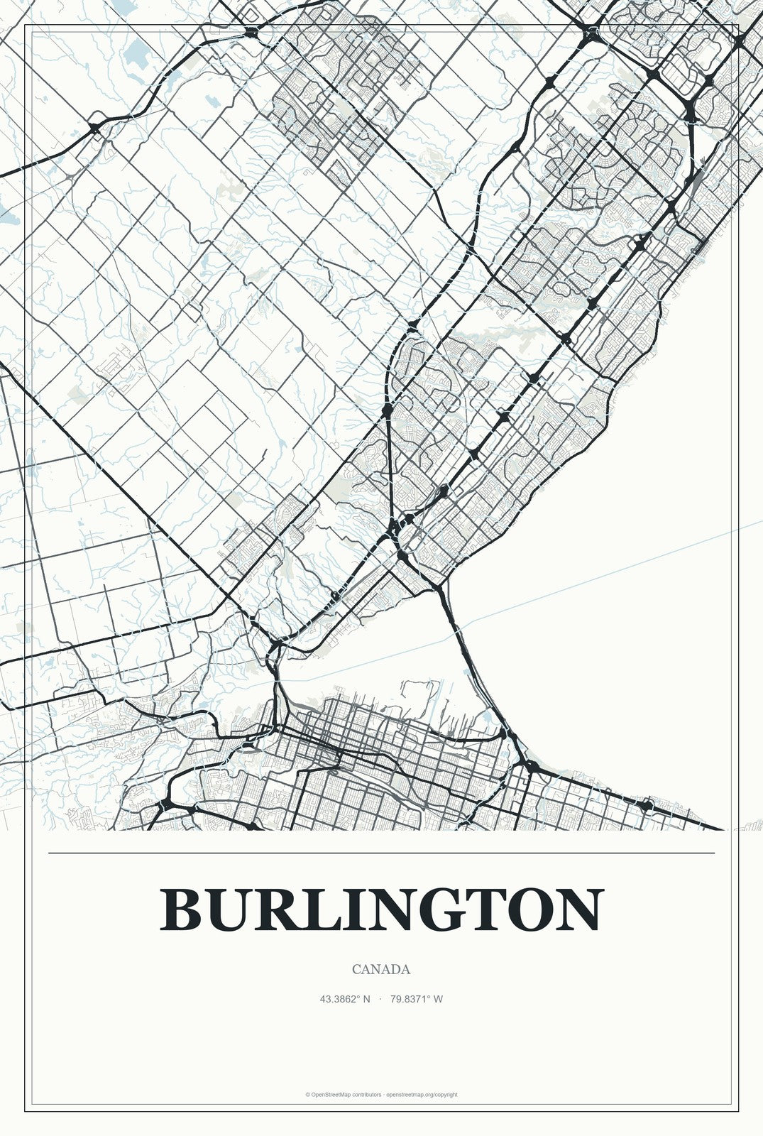 Burlington, Canada City Map Aluminum Sign in Gallery Air style