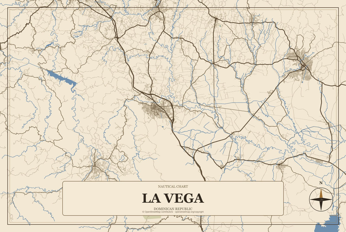 La Vega, Dominican Republic City Map Aluminum Sign in Heritage Nautical style