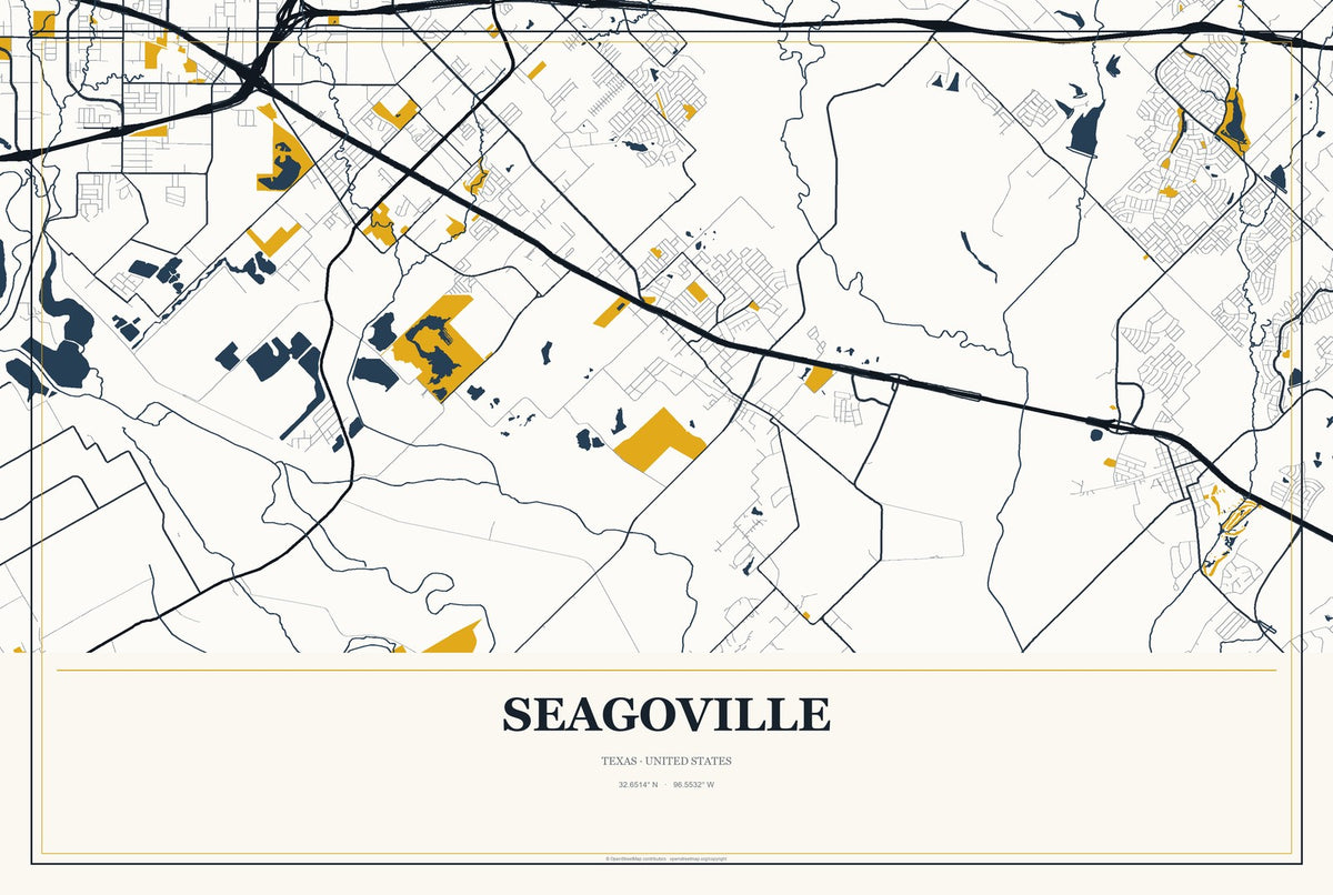 Seagoville, Texas City Map Aluminum Sign in Citrine Modern style
