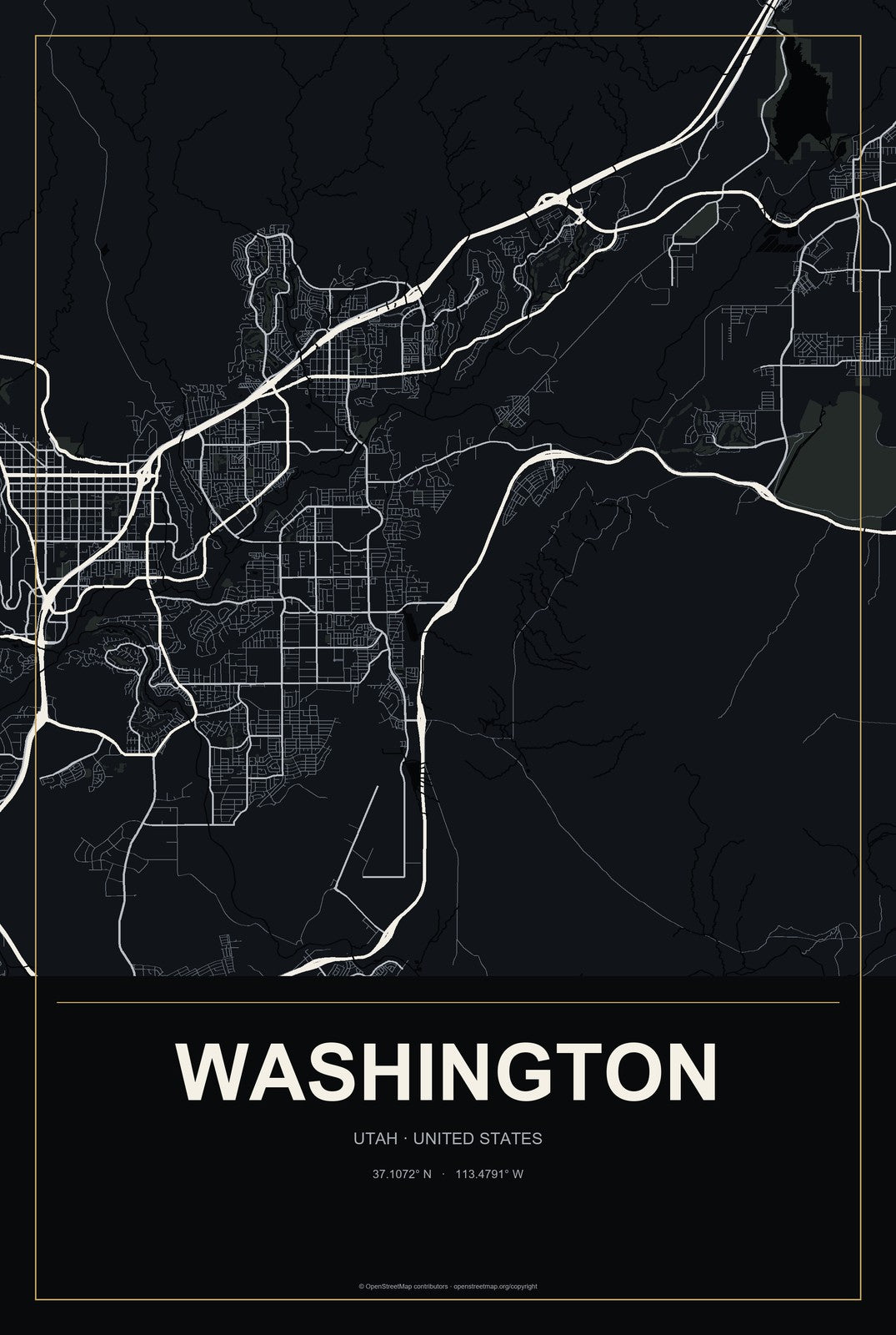 Washington, Utah City Map Aluminum Sign in Metropolitan Noir style