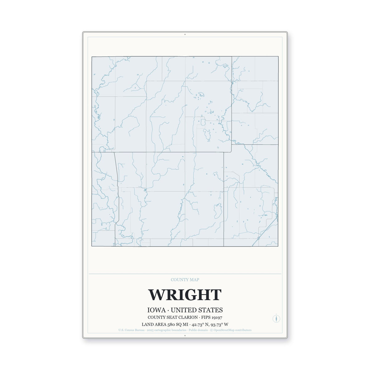 Wright County, Iowa Map Aluminum Sign in Gallery Air style