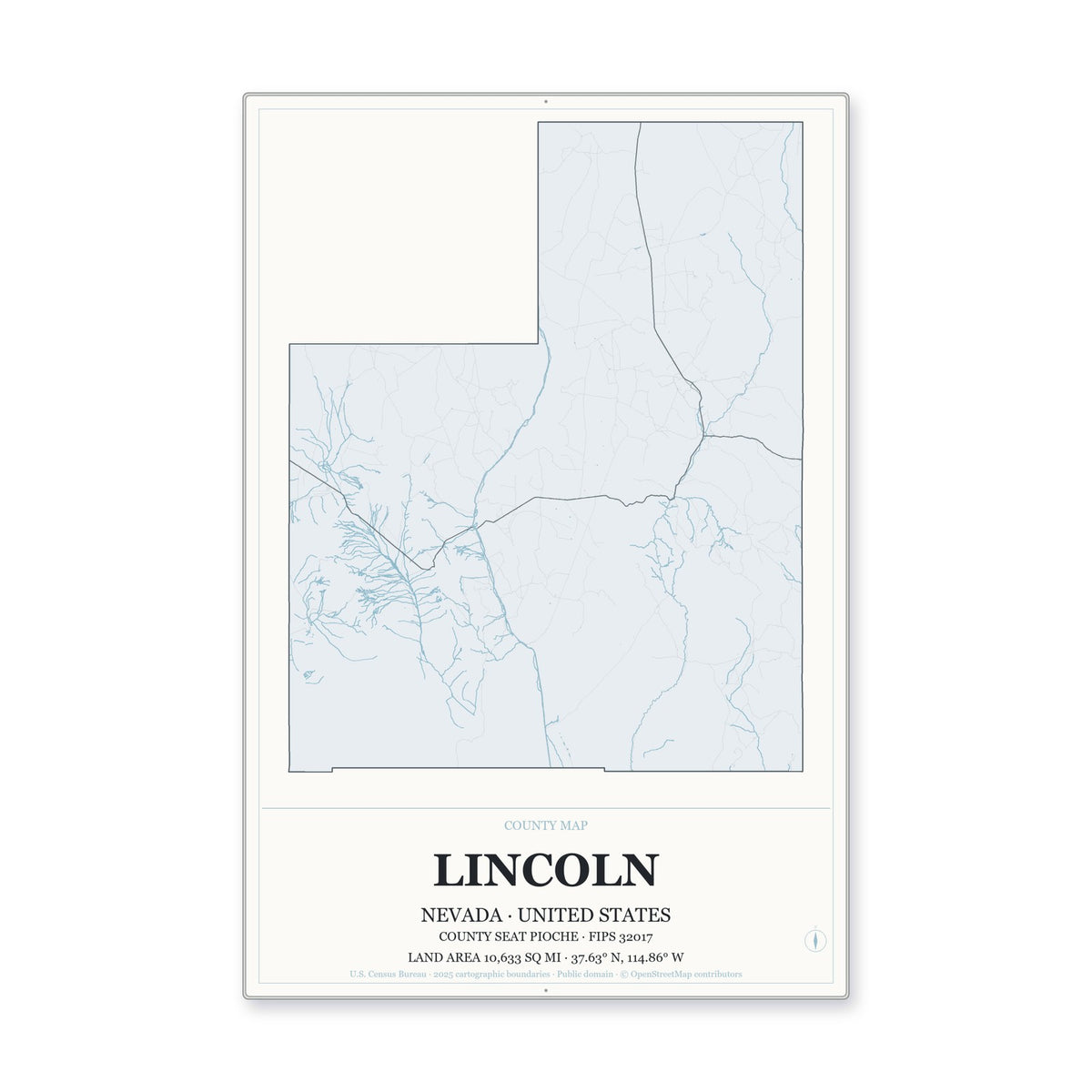 Lincoln County, Nevada Map Aluminum Sign in Gallery Air style