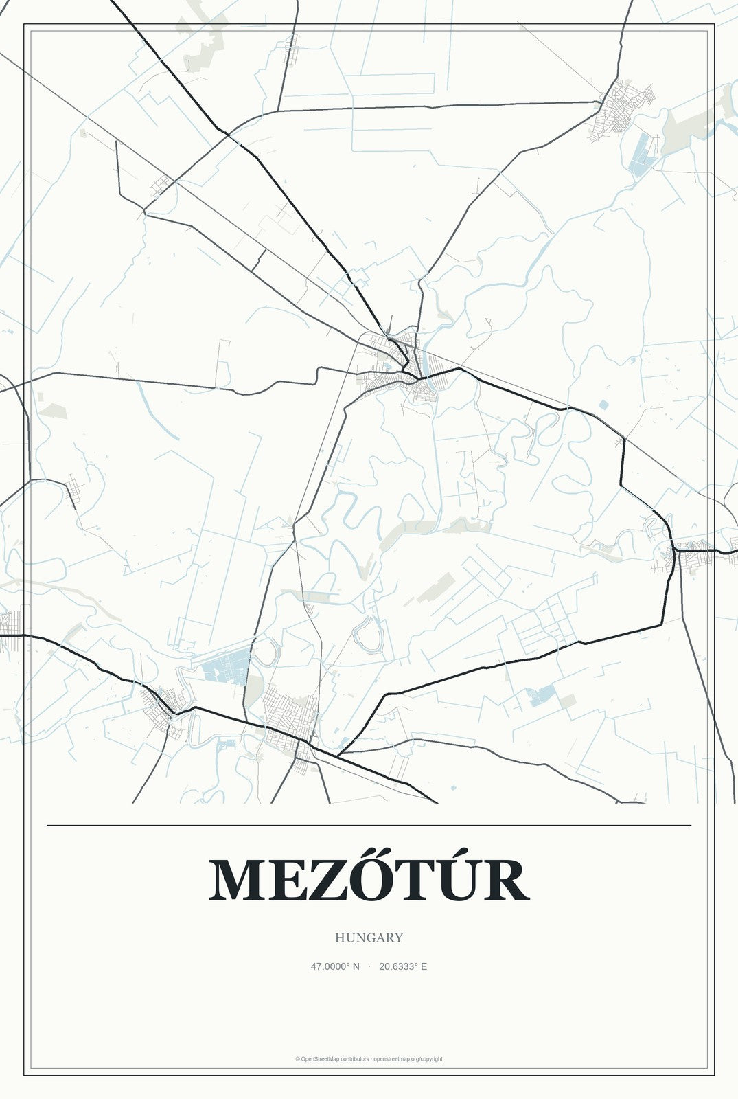 Mezőtúr, Hungary City Map Aluminum Sign in Gallery Air style