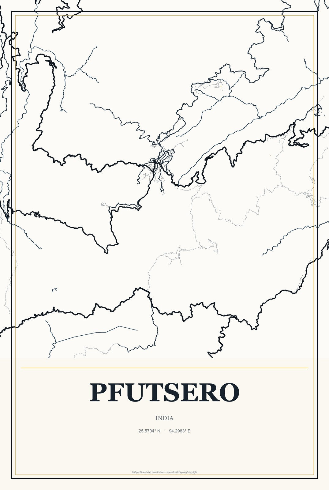Pfutsero, India City Map Aluminum Sign in Citrine Modern style