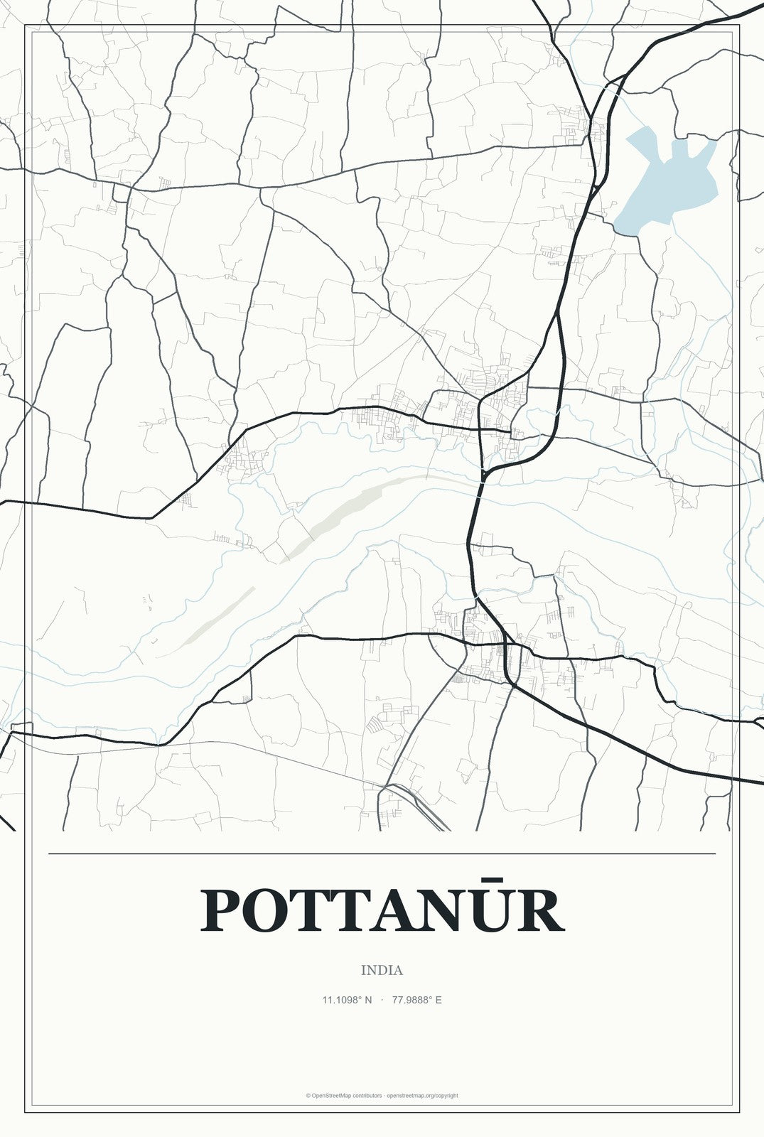 Pottanūr, India City Map Aluminum Sign in Gallery Air style