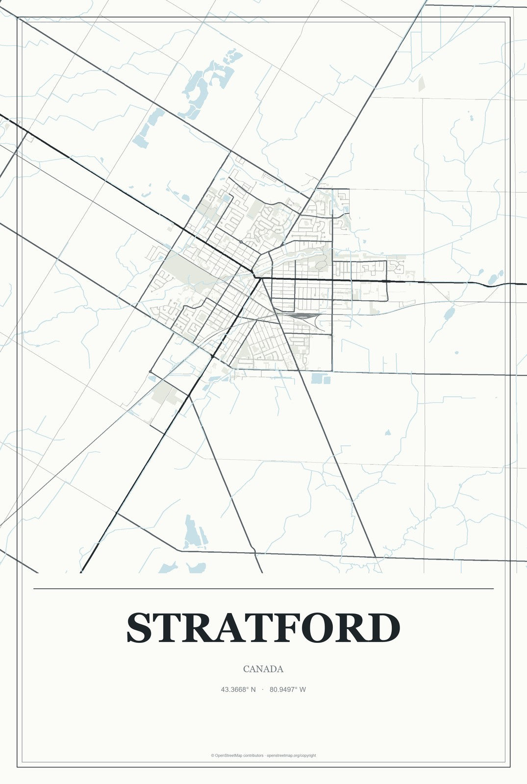 Stratford, Ontario, Canada City Map Aluminum Sign in Gallery Air style