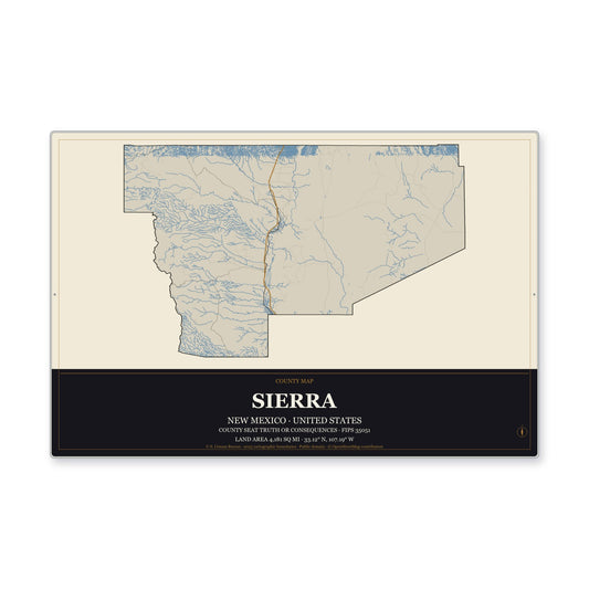 Sierra County, New Mexico Map Aluminum Sign in Museum Plaque style