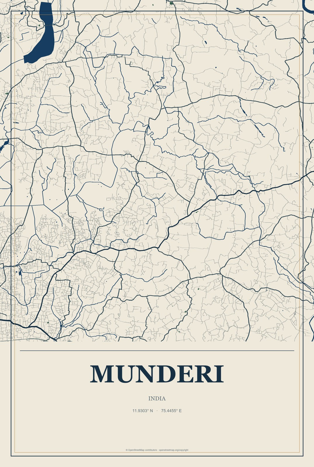 Munderi, India City Map Aluminum Sign in Coastal Cutout style