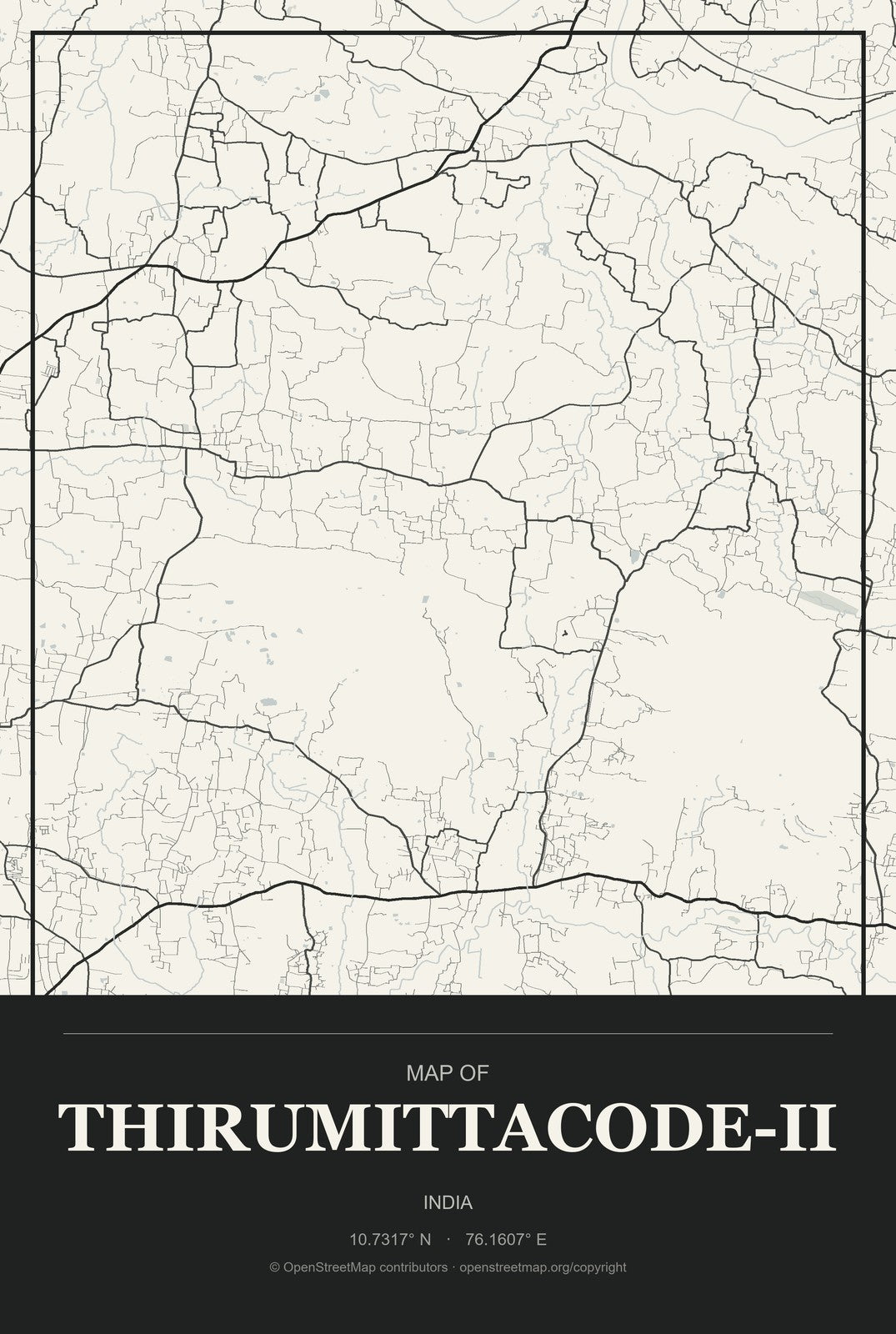 Thirumittacode-II, India City Map Aluminum Sign in Museum Plaque style