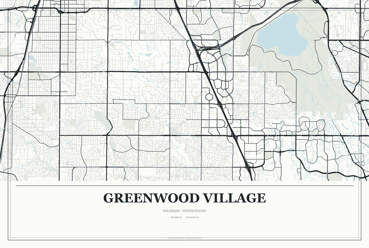 Greenwood Village, Colorado City Map Aluminum Sign in Gallery Air style