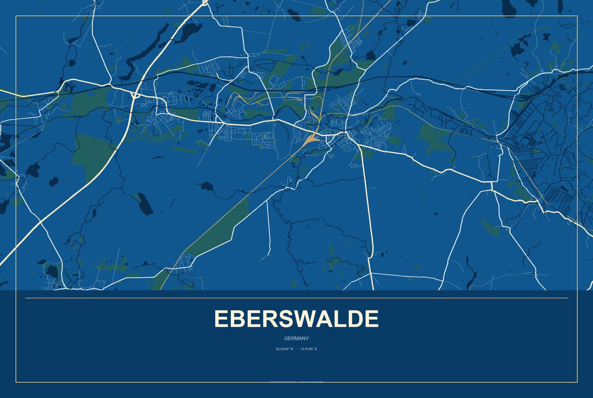 Eberswalde, Germany City Map Aluminum Sign in Harbor Cobalt style
