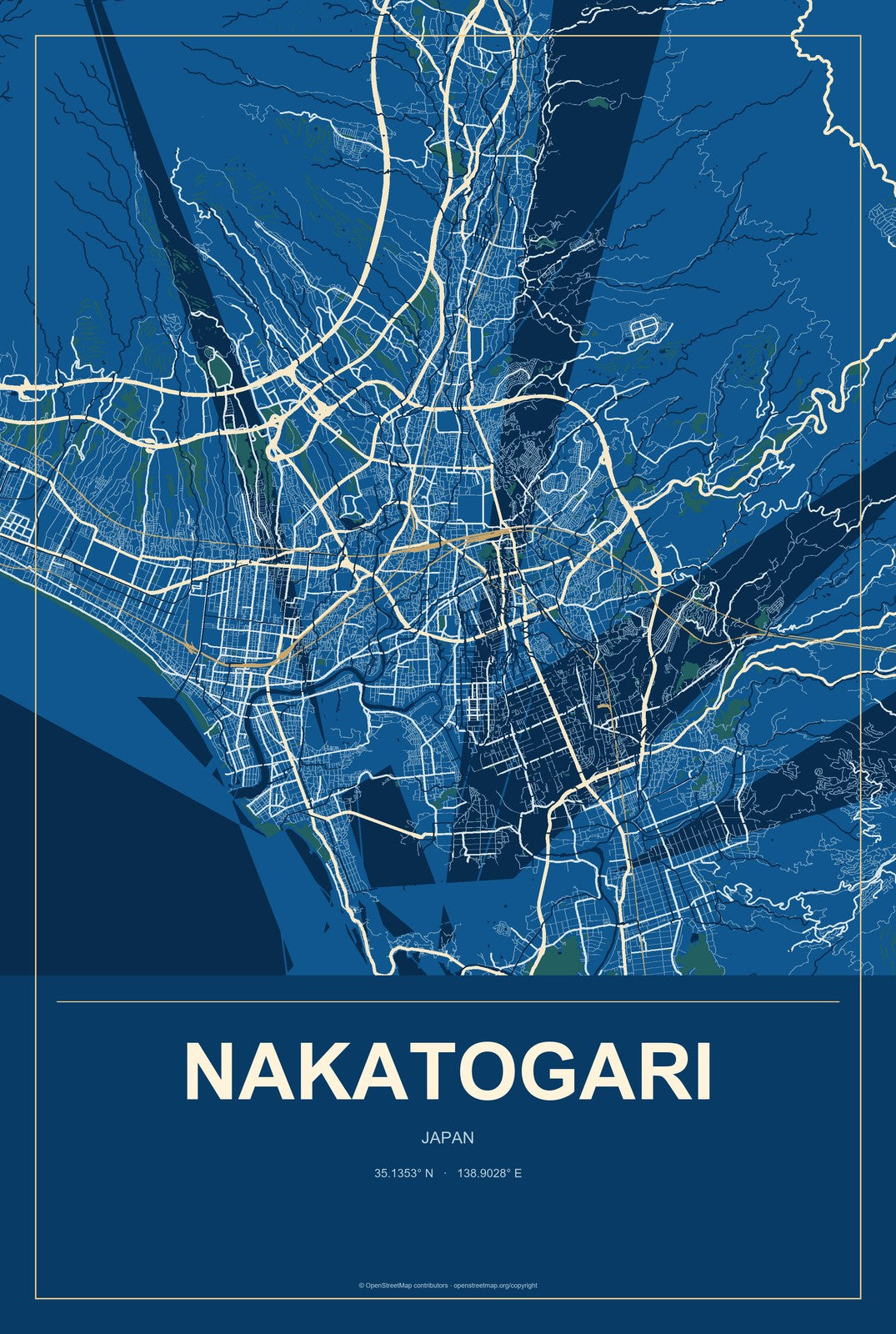 Nakatogari, Japan City Map Aluminum Sign in Harbor Cobalt style
