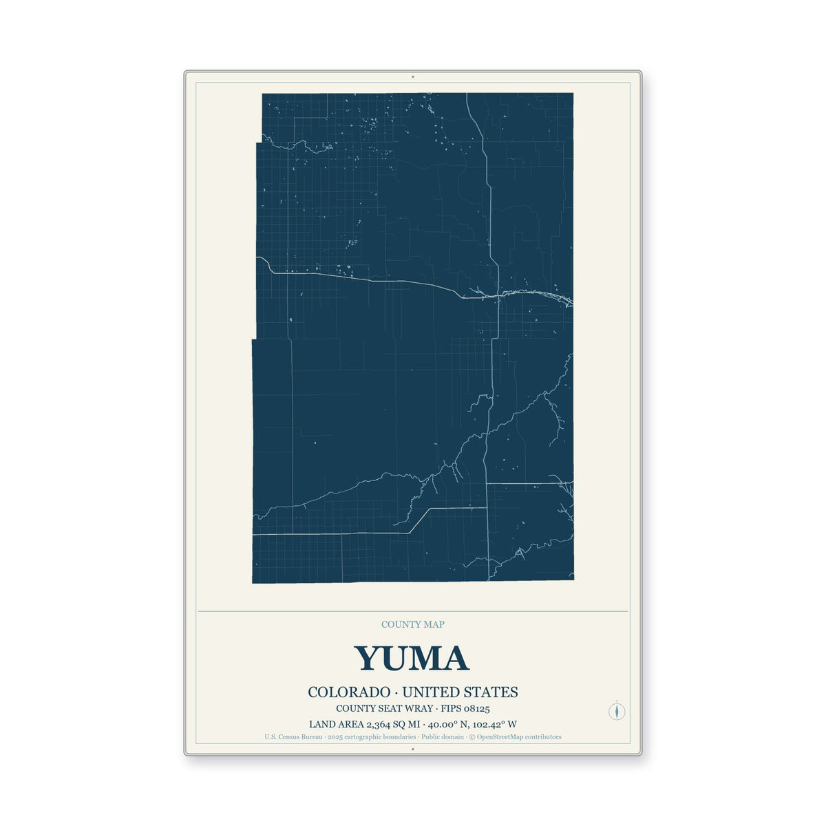 Yuma County, Colorado Map Aluminum Sign in Coastal Cutout style