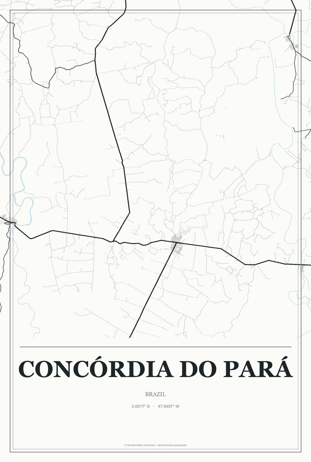 Concórdia do Pará, Brazil City Map Aluminum Sign in Gallery Air style