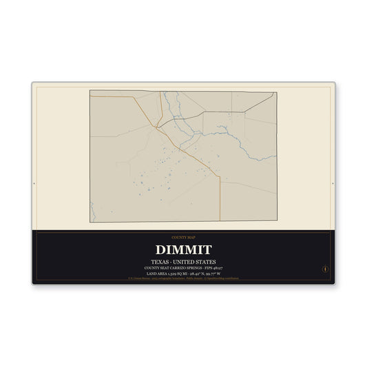 Dimmit County, Texas Map Aluminum Sign in Museum Plaque style