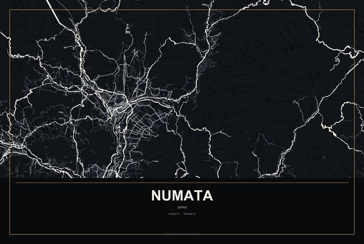 Numata, Japan City Map Aluminum Sign in Metropolitan Noir style