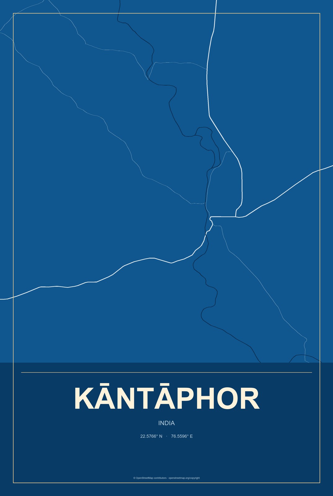 Kāntāphor, India City Map Aluminum Sign in Harbor Cobalt style