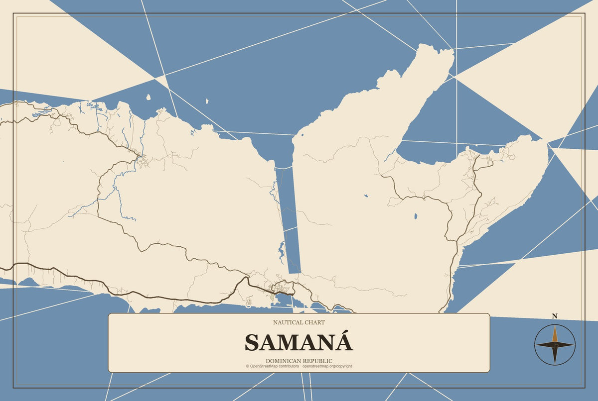 Samaná, Dominican Republic City Map Aluminum Sign in Heritage Nautical style