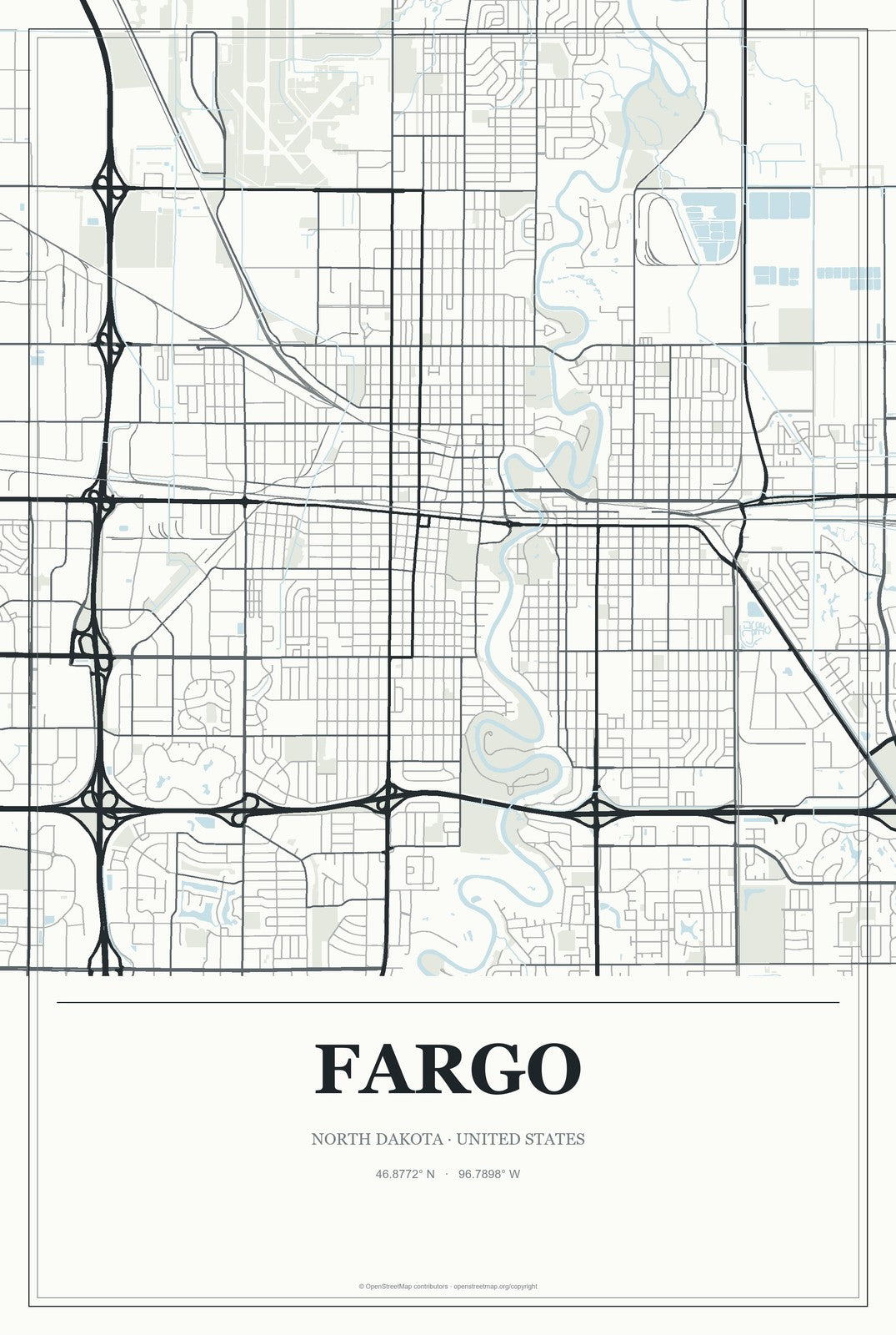 Fargo, North Dakota City Map Aluminum Sign in Gallery Air style