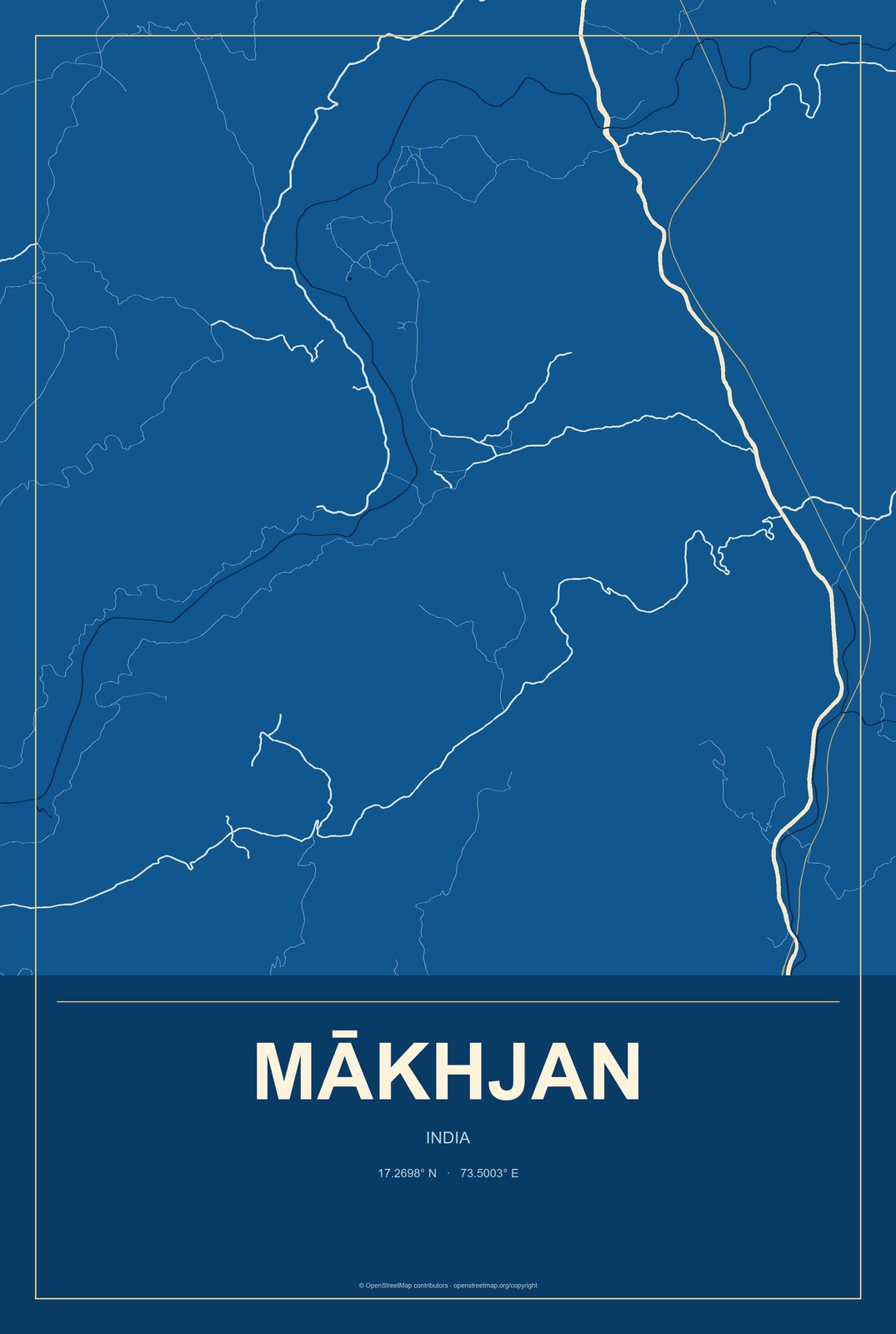 Mākhjan, India City Map Aluminum Sign in Harbor Cobalt style