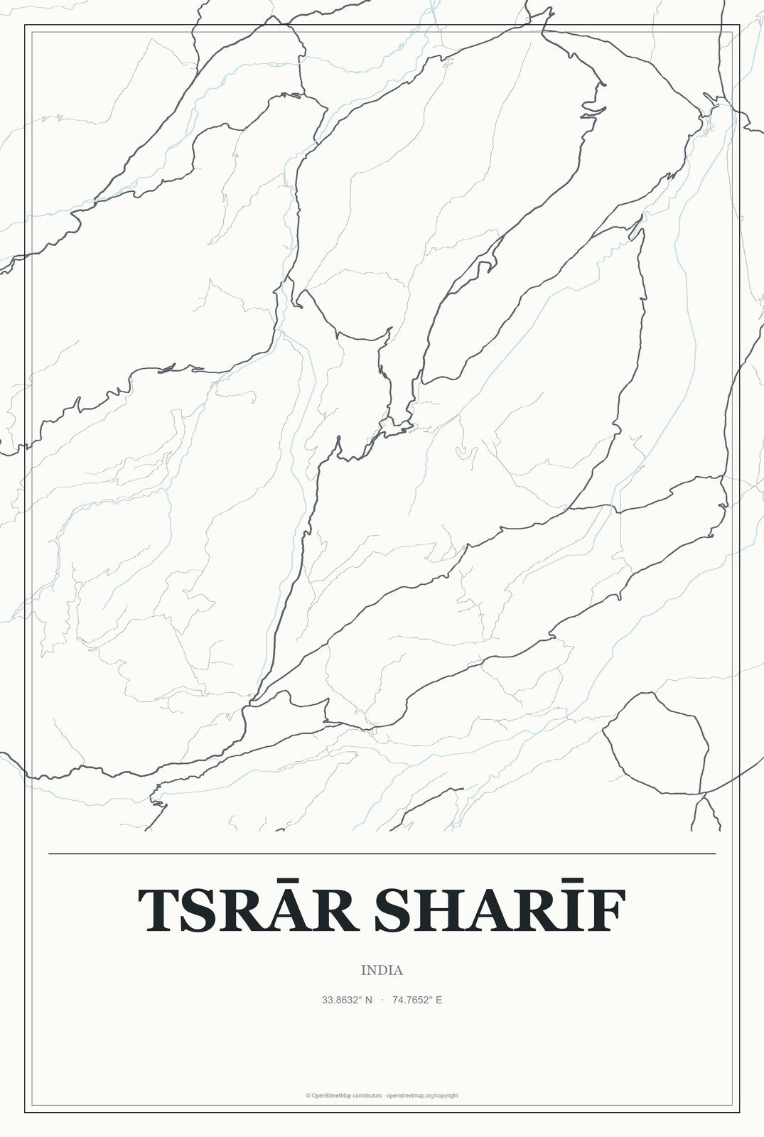 Tsrār Sharīf, India City Map Aluminum Sign in Gallery Air style