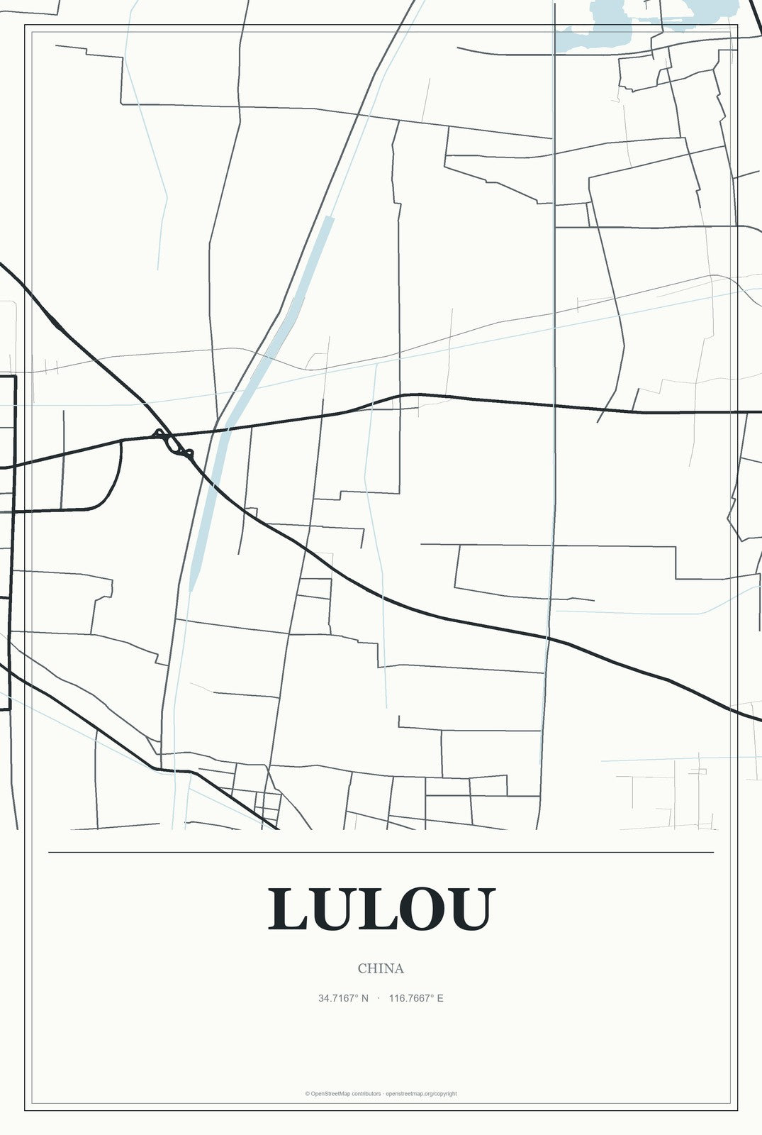 Lulou, China City Map Aluminum Sign in Gallery Air style