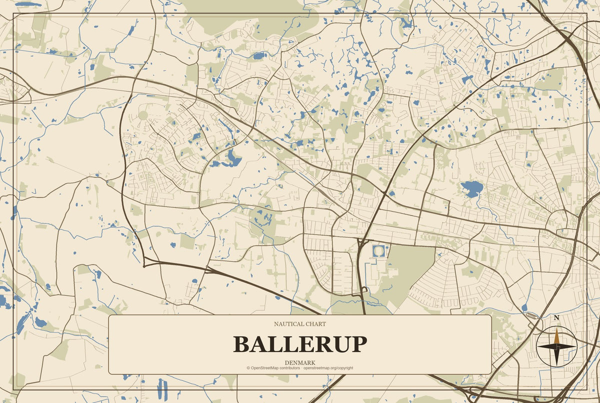 Ballerup, Denmark City Map Aluminum Sign in Heritage Nautical style
