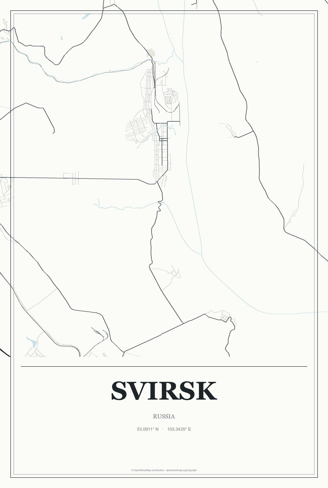 Svirsk, Russia City Map Aluminum Sign in Gallery Air style