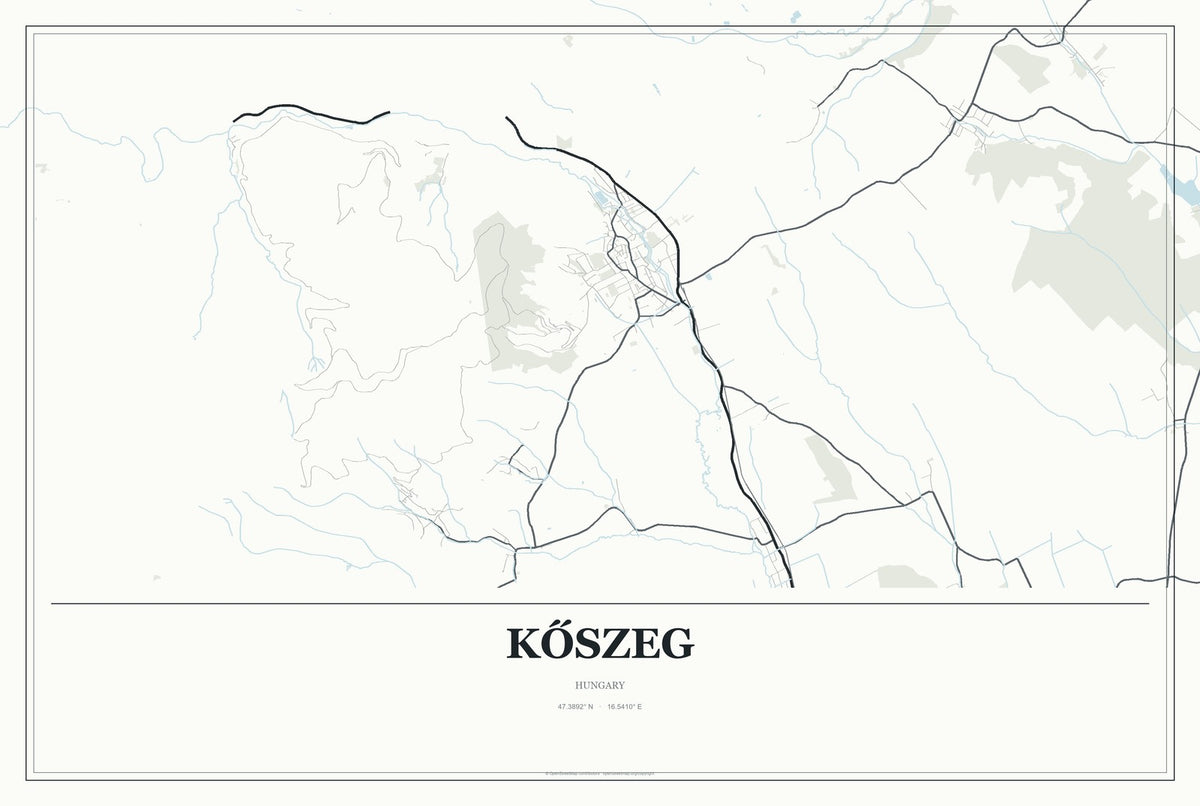 Kőszeg, Hungary City Map Aluminum Sign in Gallery Air style