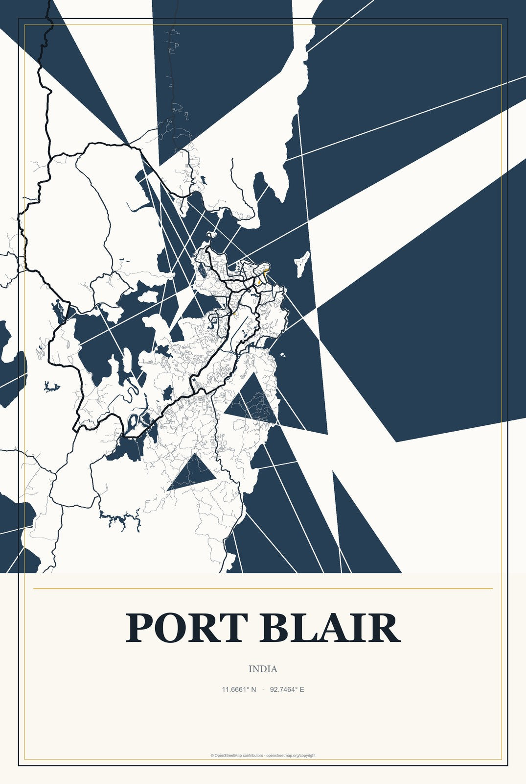 Port Blair, India City Map Aluminum Sign in Citrine Modern style