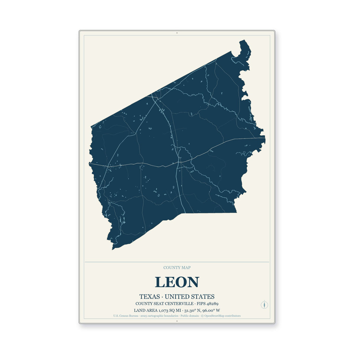 Leon County, Texas Map Aluminum Sign in Coastal Cutout style