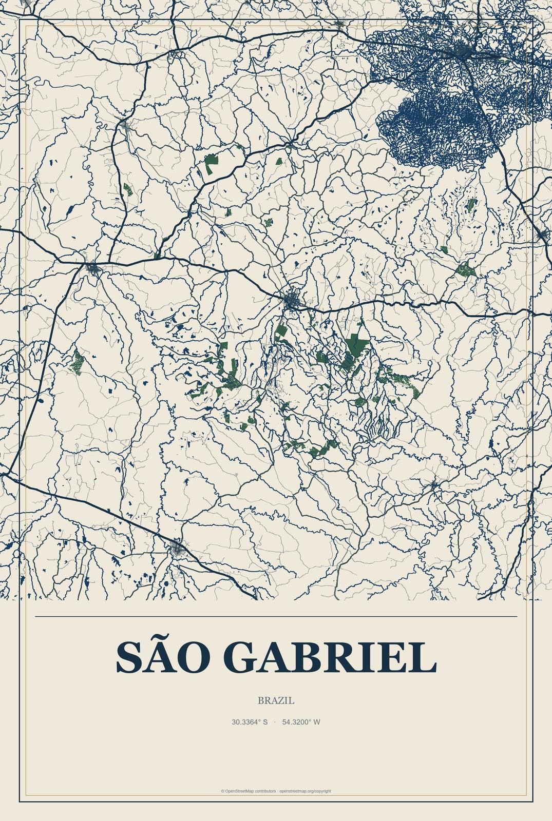 São Gabriel, Bahia, Brazil City Map Aluminum Sign in Coastal Cutout style