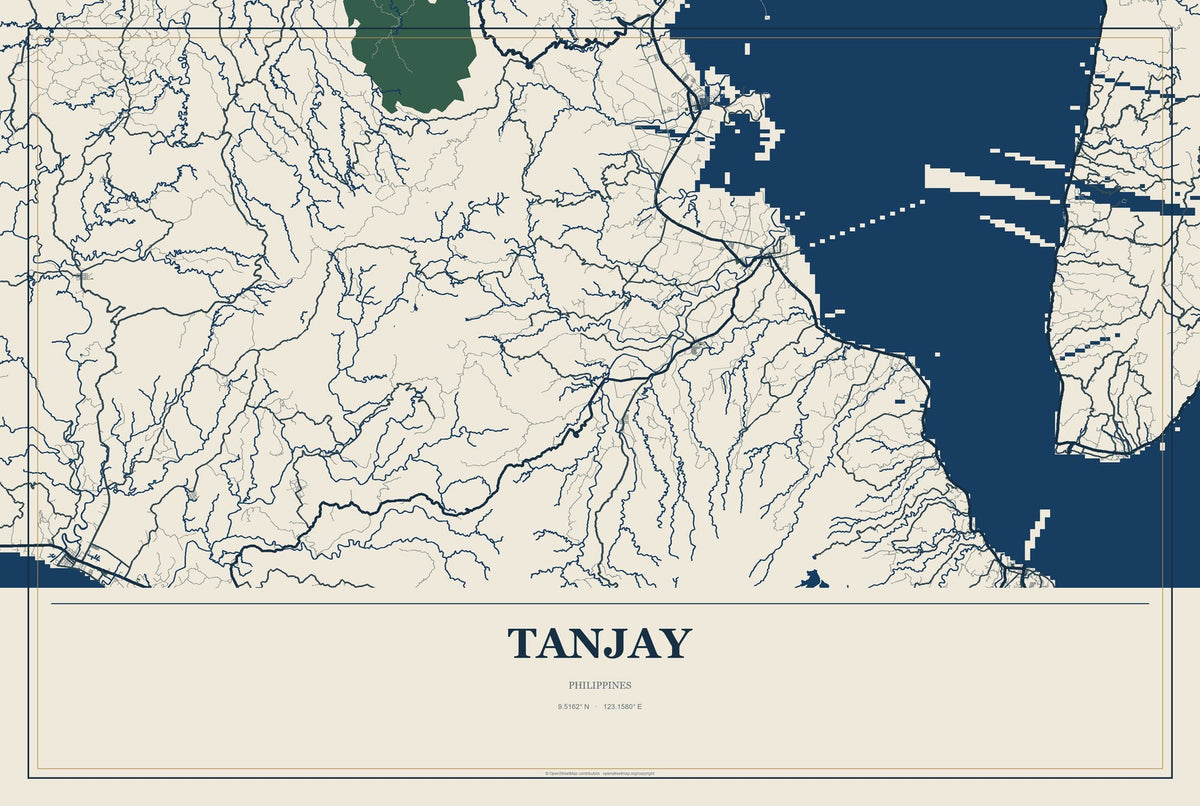 Tanjay, Philippines City Map Aluminum Sign in Coastal Cutout style