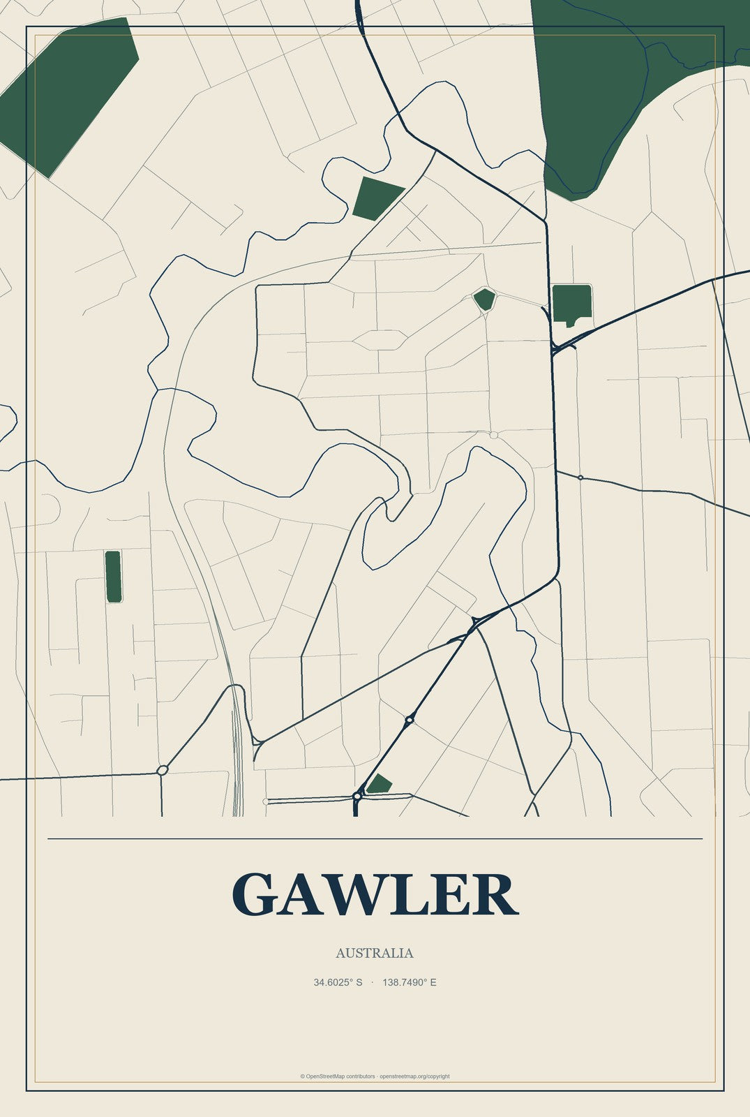 Gawler, Australia City Map Aluminum Sign in Coastal Cutout style