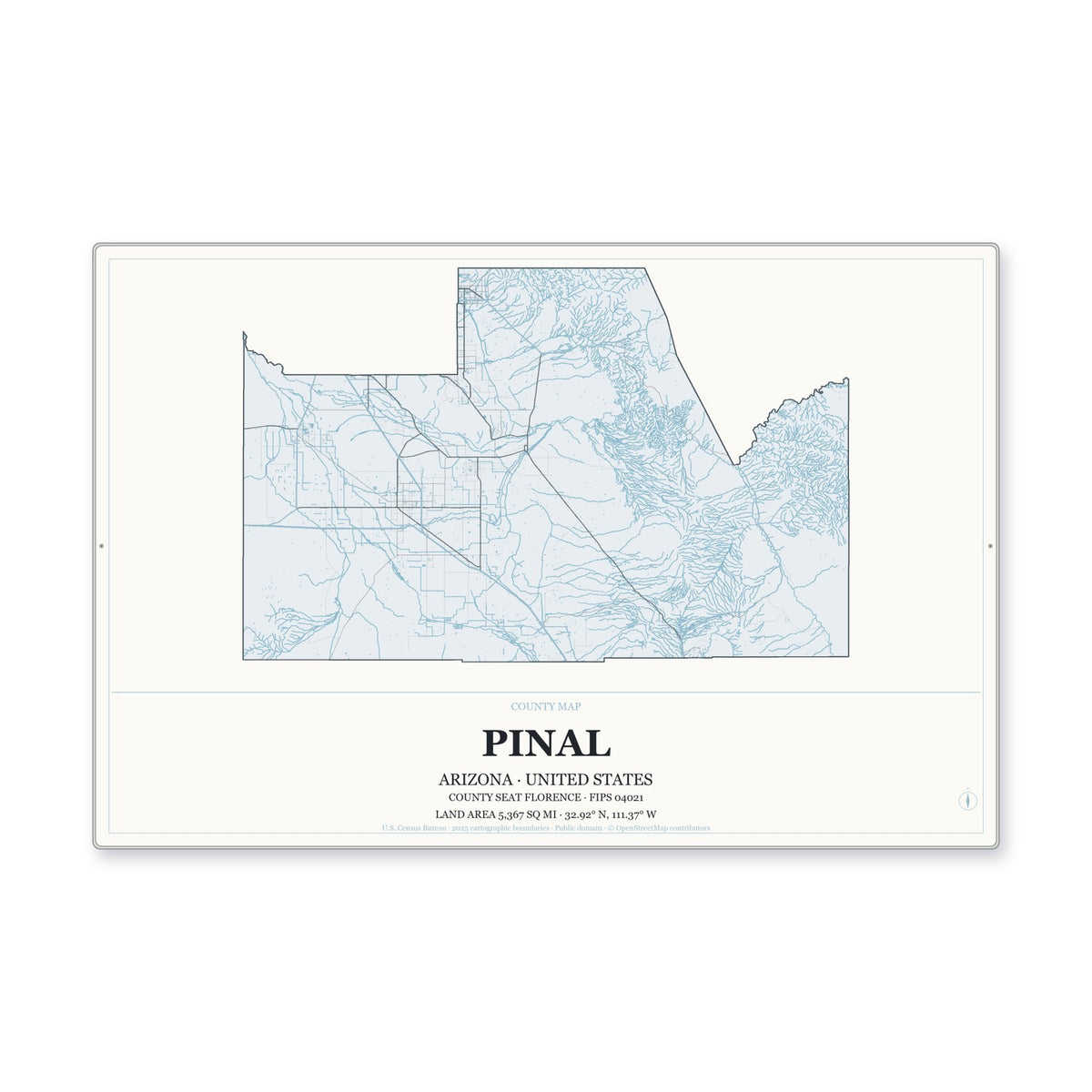 Pinal County, Arizona Map Aluminum Sign in Gallery Air style