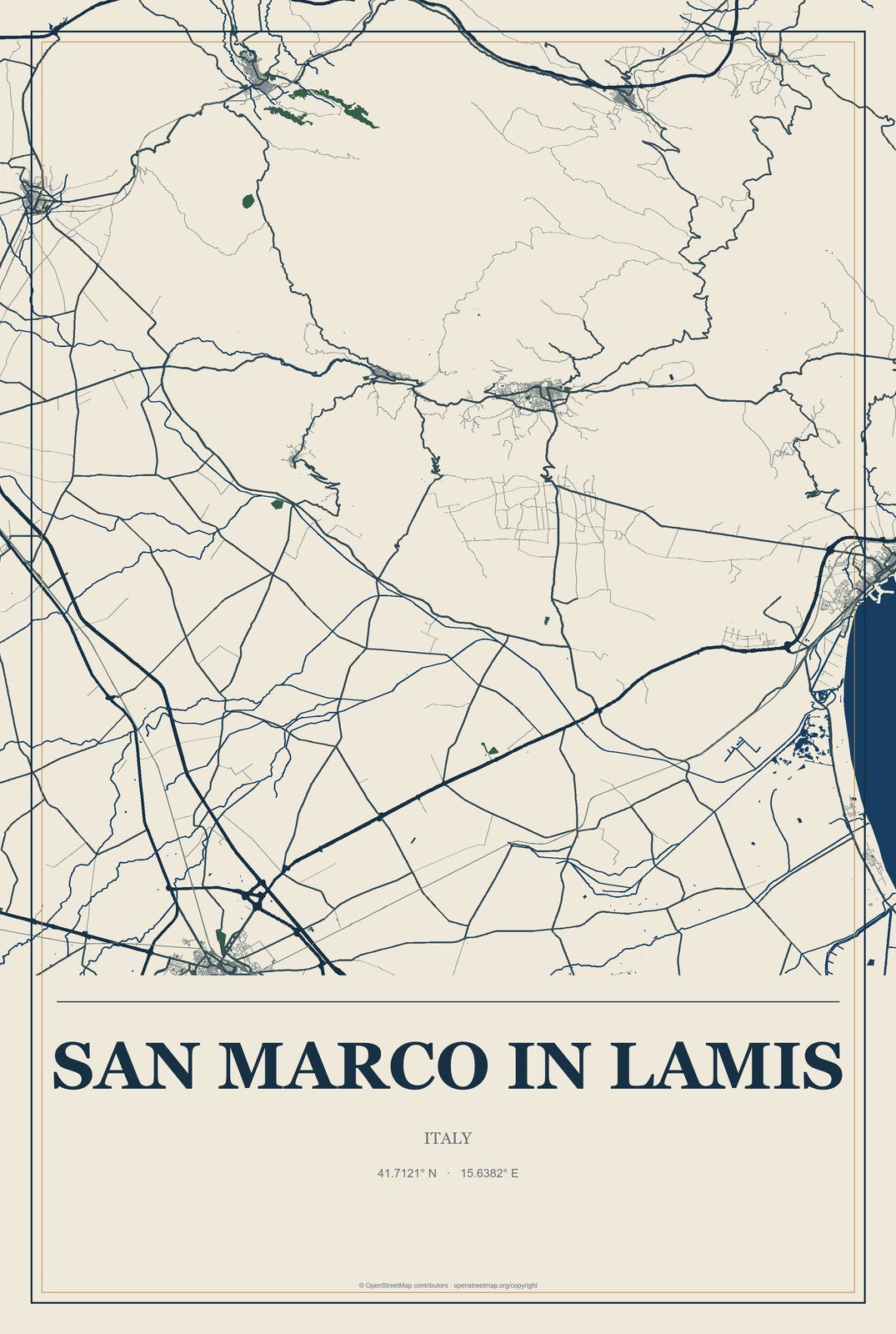 San Marco in Lamis, Italy City Map Aluminum Sign in Coastal Cutout style