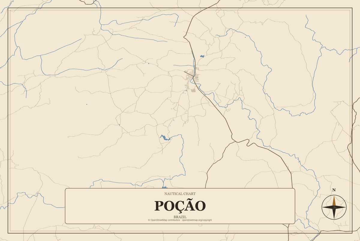 Poção, Brazil City Map Aluminum Sign in Heritage Nautical style
