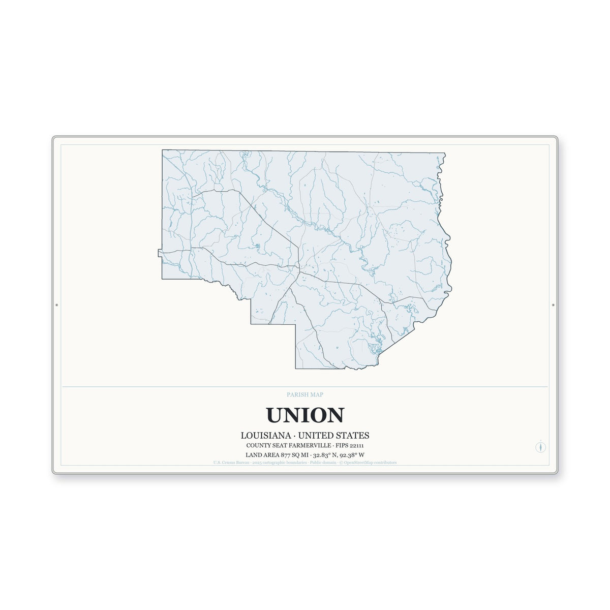 Union Parish, Louisiana Map Aluminum Sign in Gallery Air style