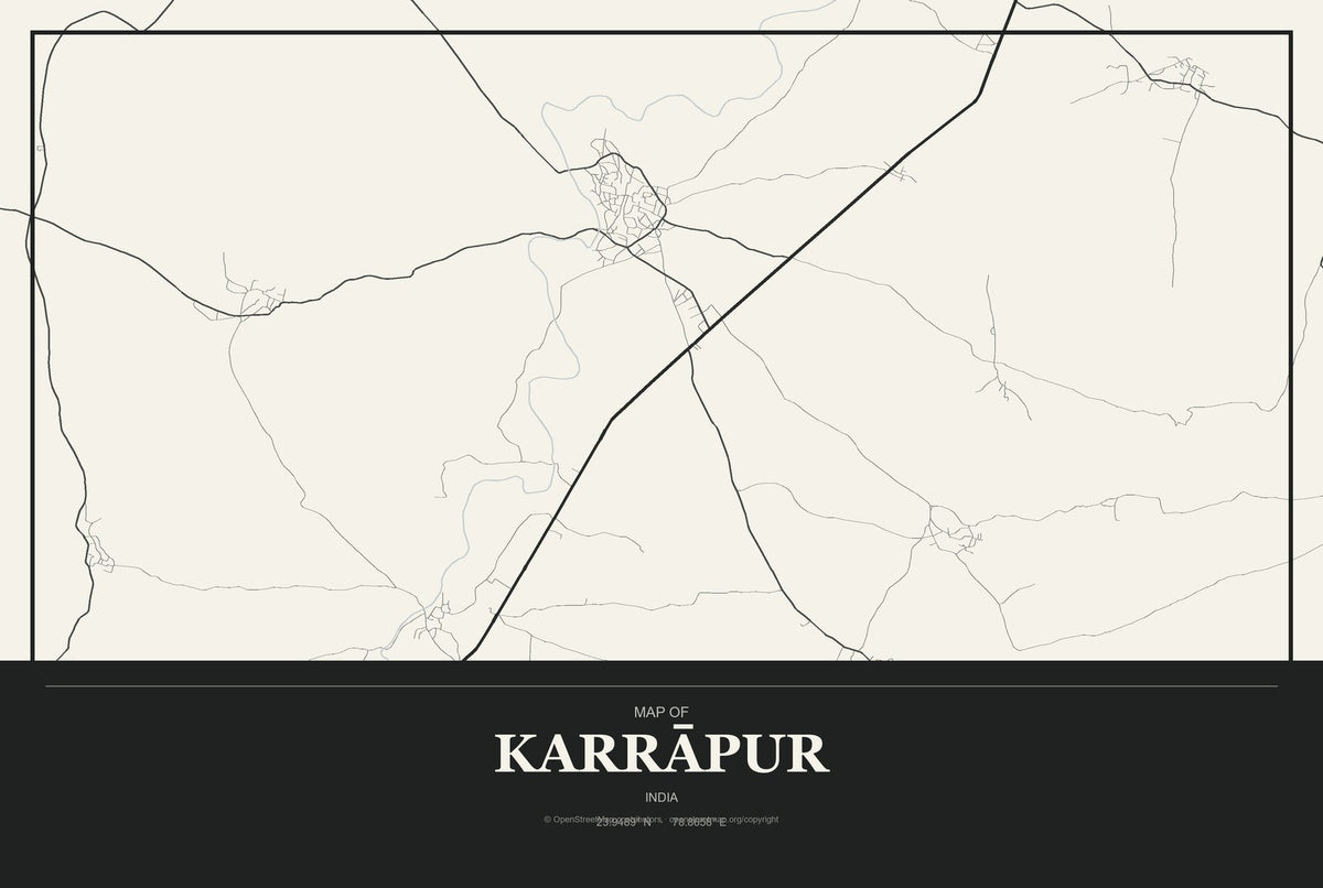 Karrāpur, India City Map Aluminum Sign in Museum Plaque style