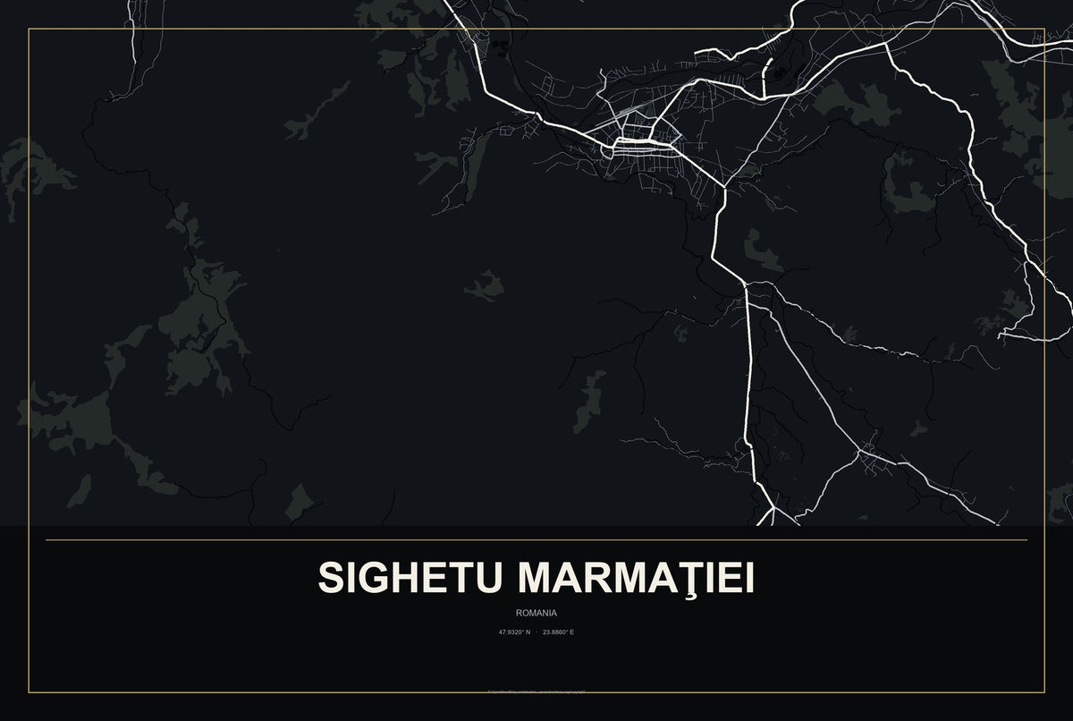 Sighetu Marmaţiei, Romania City Map Aluminum Sign in Metropolitan Noir style