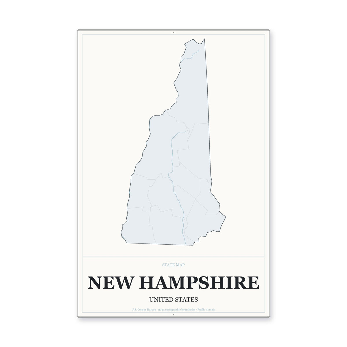 New Hampshire state map aluminum sign in Gallery Air style