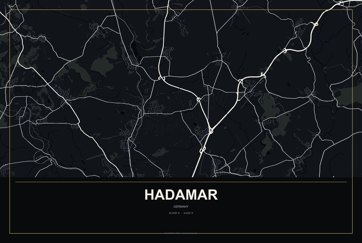Hadamar, Germany City Map Aluminum Sign in Metropolitan Noir style
