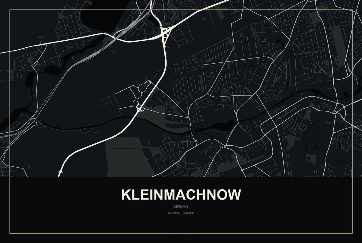 Kleinmachnow, Germany City Map Aluminum Sign in Metropolitan Noir style