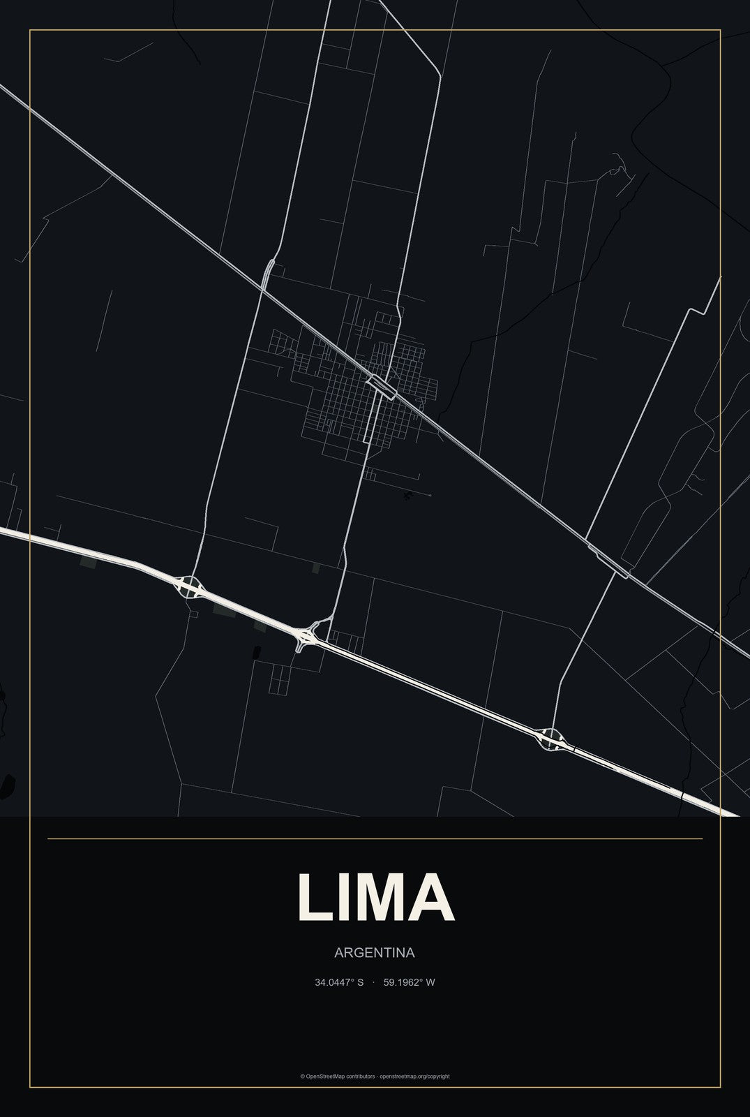 Lima, Argentina City Map Aluminum Sign in Metropolitan Noir style