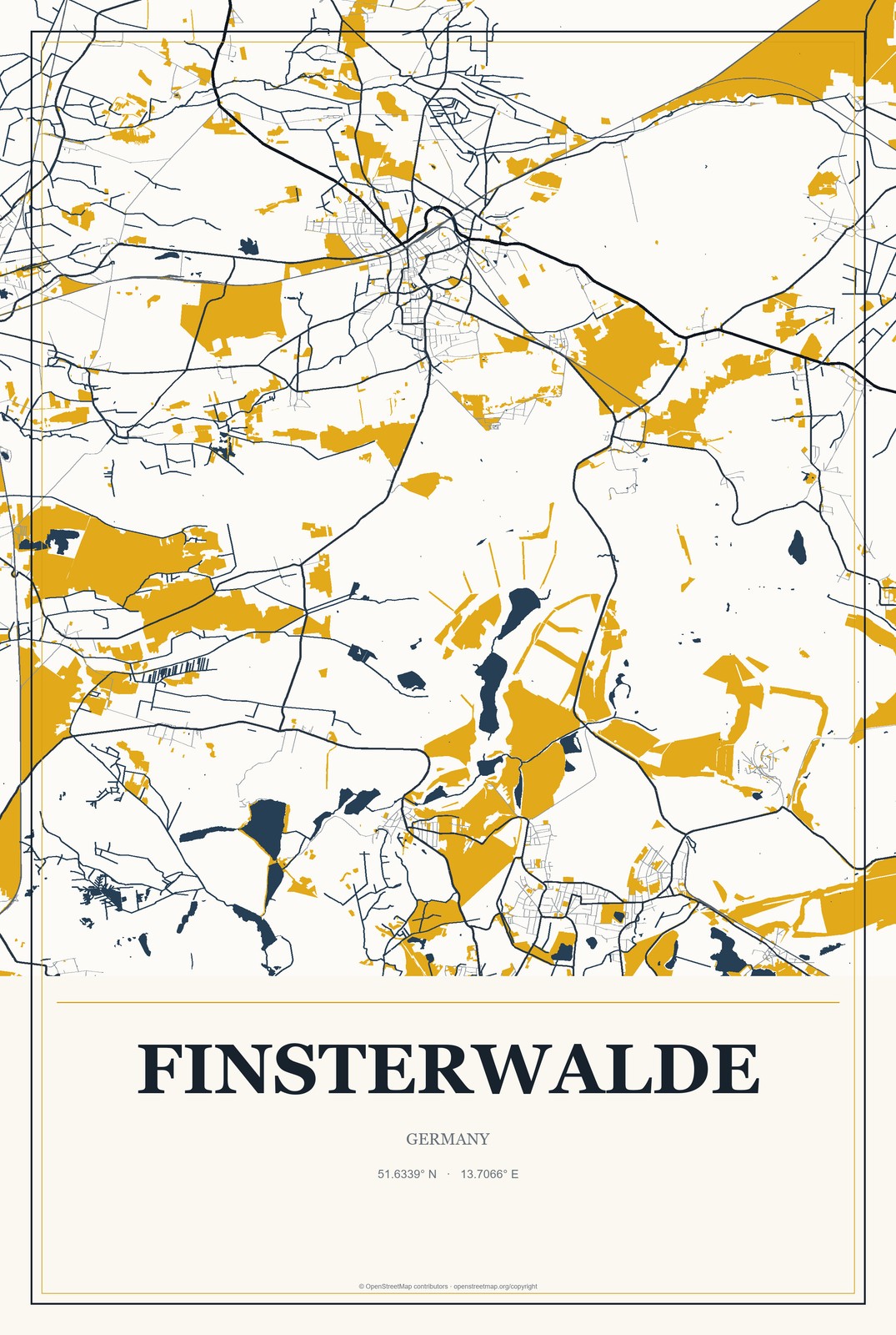 Finsterwalde, Germany City Map Aluminum Sign in Citrine Modern style