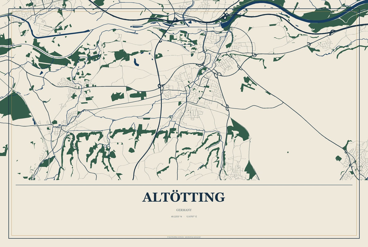 Altötting, Germany City Map Aluminum Sign in Coastal Cutout style