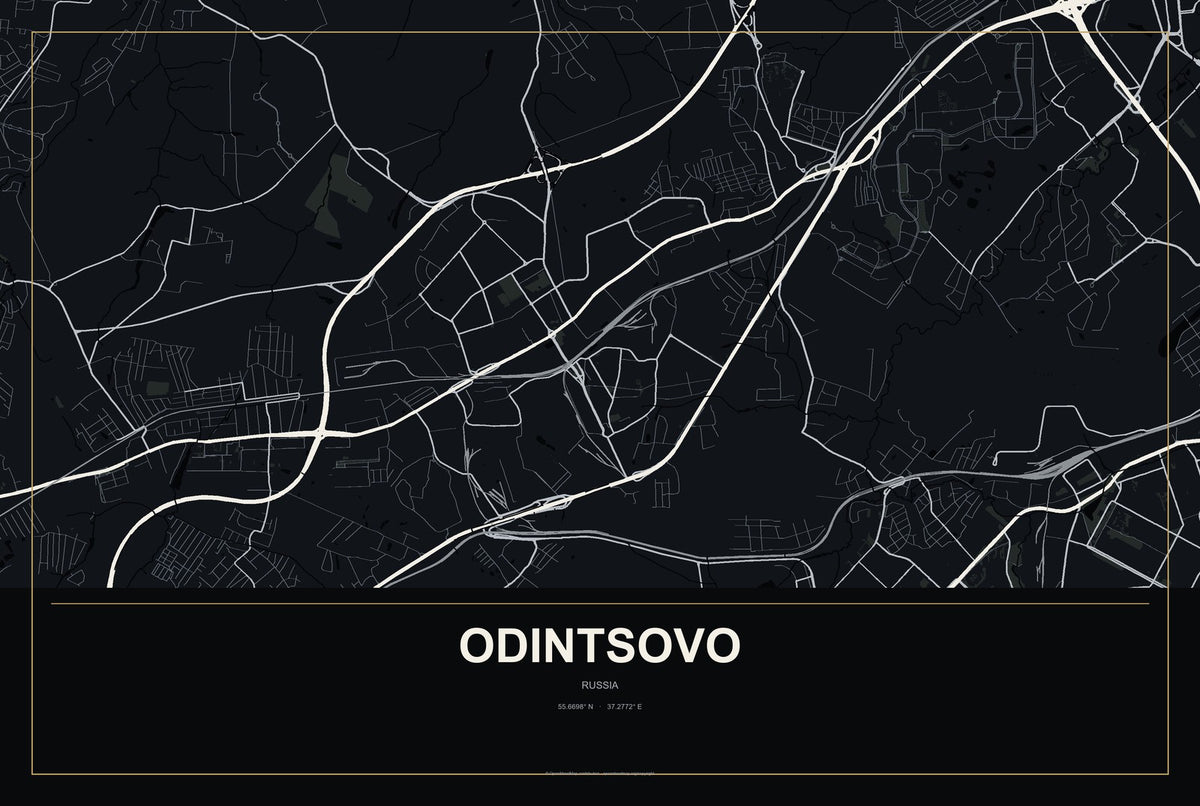 Odintsovo, Russia City Map Aluminum Sign in Metropolitan Noir style