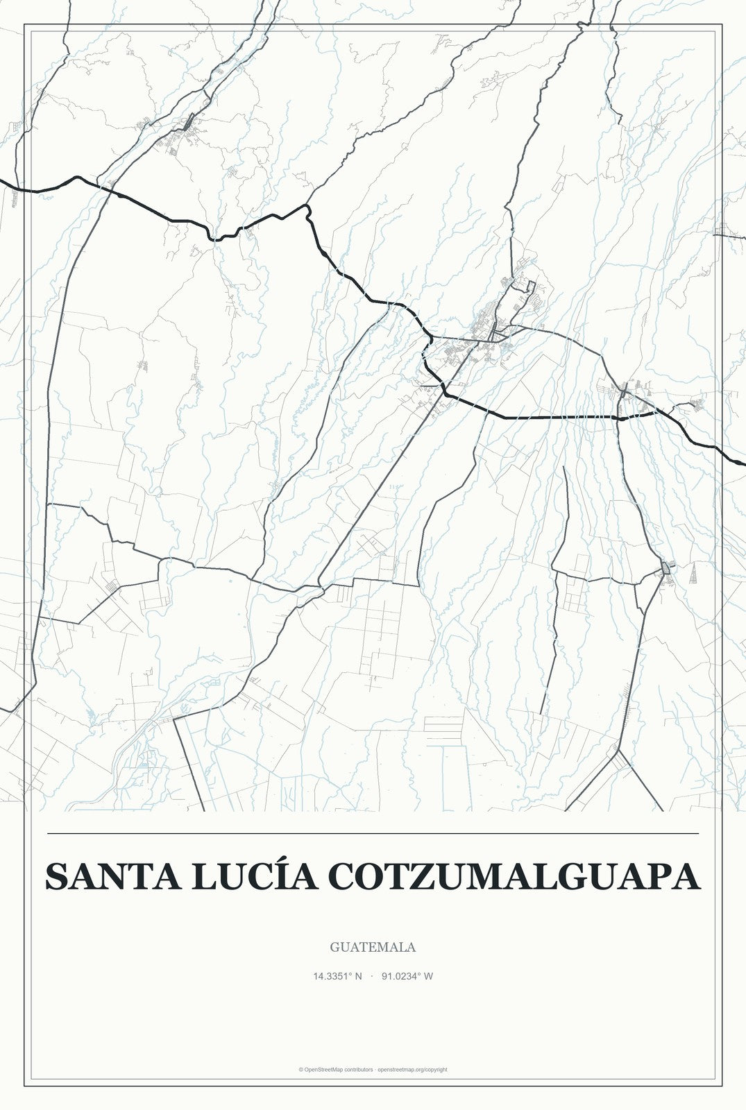 Santa Lucía Cotzumalguapa, Guatemala City Map Aluminum Sign in Gallery Air style